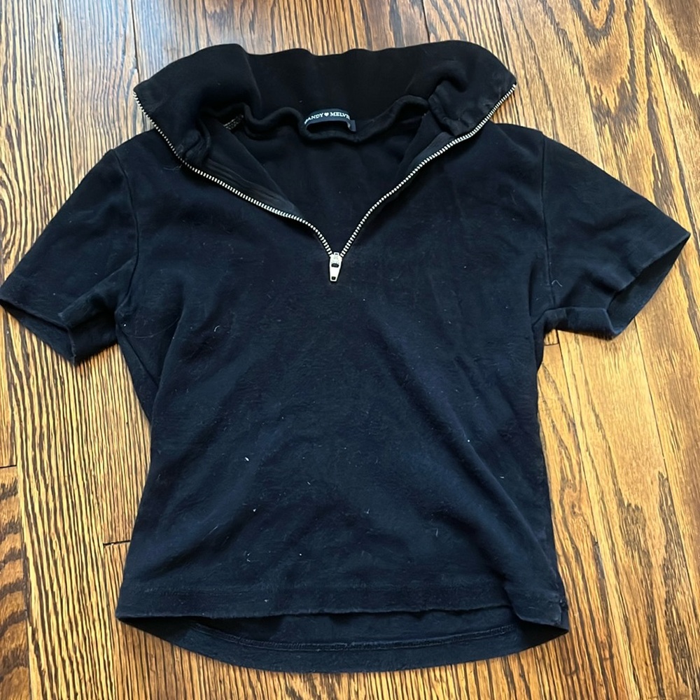 brandy melville quarter zip black collared t-shirt